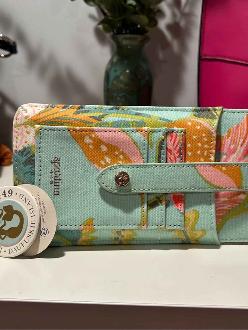 Spartina 449 Crossbody Queenie Wallet NWT Floral Seafoam Green — Strap Missing